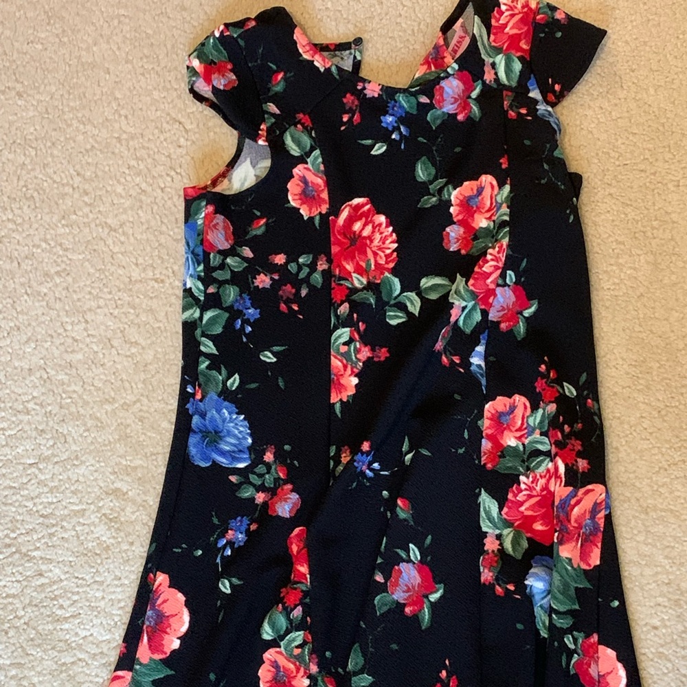 Black dress with red and pink roses